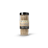 Blazy Susan Unbleached Pre-Rolled 98mm Cones in a clear tube with black lid, featuring 50 ultra-thin, slow-burning cones with built-in tips.