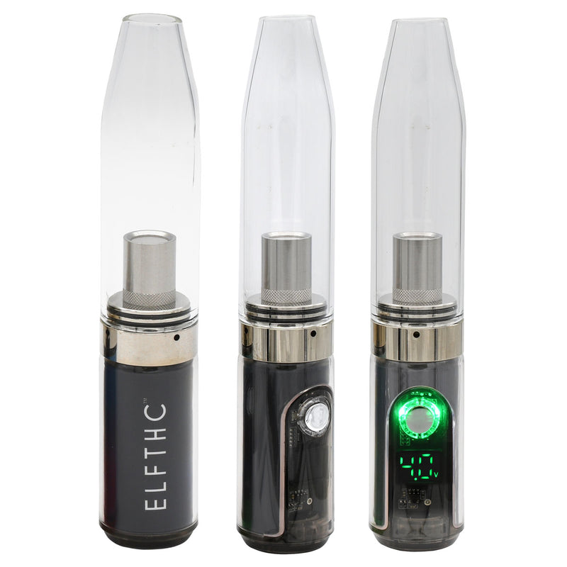 Gnome Dome Mini Vape Rig For Dabs: Compact e-rig with glass mouthpiece, LED voltage display, dual-use for wax and 510 cartridges, ideal for portable, discreet vaping.
