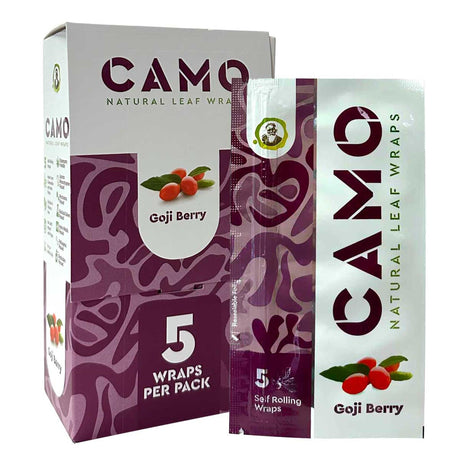 Chamomile Wraps - Goji - Carton of 25 packs, featuring resealable packaging with tobacco-free, slow-burning wraps made from chamomile and mate plants.