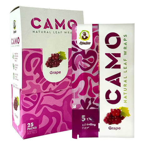 Chamomile Wraps - Grape - Carton of 25, featuring resealable packs of slow-burning, tobacco-free grape-flavored wraps made from chamomile and mate plants.