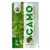 Chamomile Wraps – Green Apple carton with 25 packs, featuring close-up of resealable foil package and product details, emphasizing chamomile and mate plant composition.