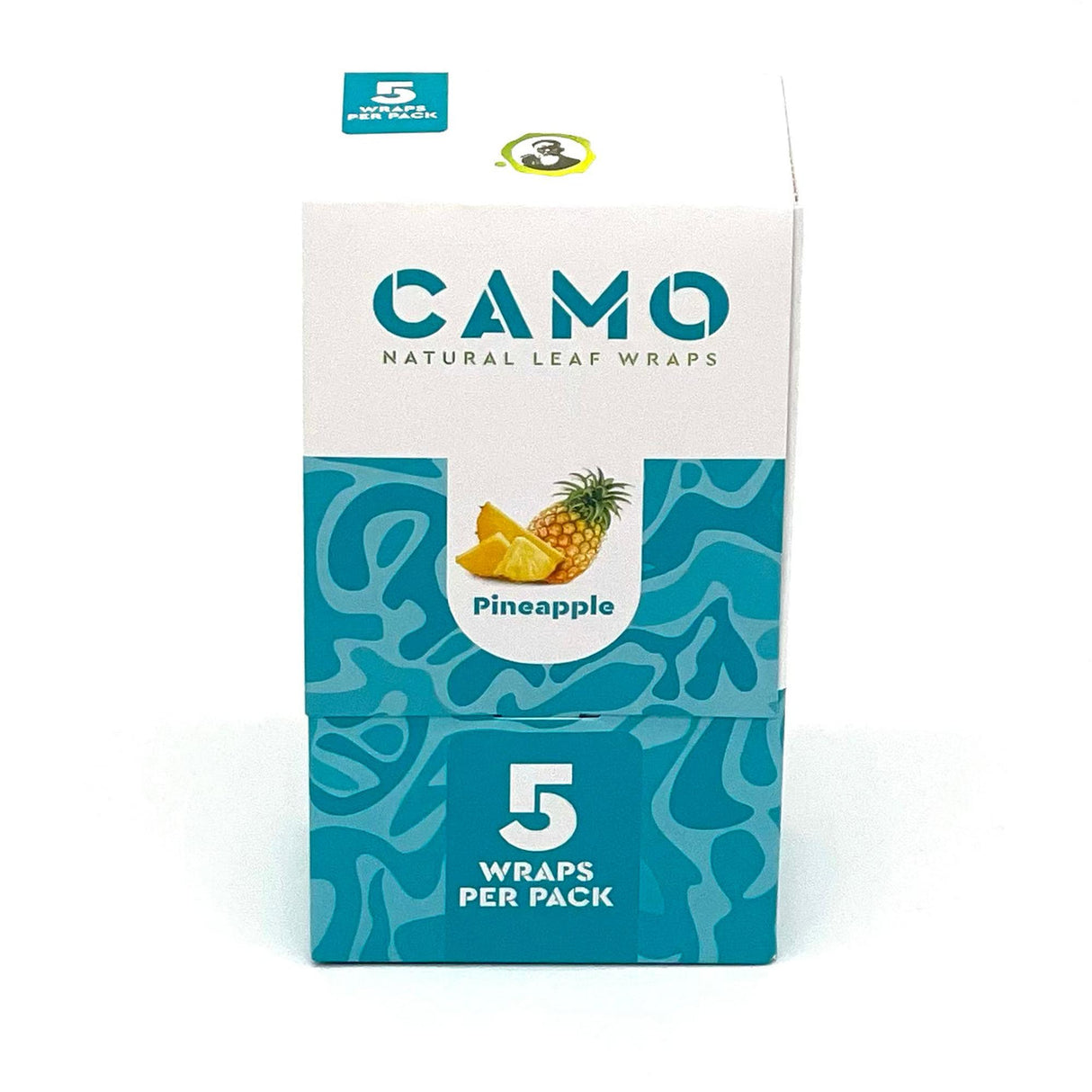 Chamomile Wraps - Pineapple - Carton of 25 packs; close-up of pineapple-themed packaging showcasing nicotine-free, plant-based wraps for smooth, exotic sessions.