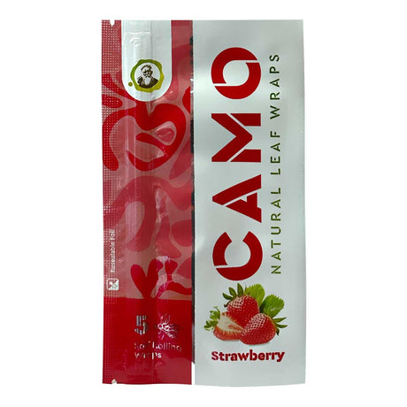 Chamomile Wraps - Strawberry - Carton of 25 packs, featuring close-up of juicy strawberries and resealable plastic bag, crafted from chamomile and mate plants.