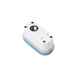 Modular magnetic connector for Veil Bar Flow 510 Battery, featuring a white upper housing with pogo pins and magnets, and a blue weather-sealed base for tripod mounts.