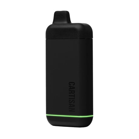 Cartisan Veil Bar Flow 510 Battery with LED band, designed for hands-free vaping, featuring a compact, ergonomic shape and visible branding.