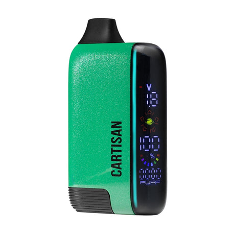 Veil Bar Pro EVO 510 Battery, metallic green pocket vape with digital display, removable mouthpiece, and adjustable settings for customizable vaping experience.