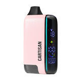 Veil Bar Pro EVO 510 Battery in soft pink with black mouthpiece, featuring digital display for voltage, battery level, and puff count, branded CARTISAN.