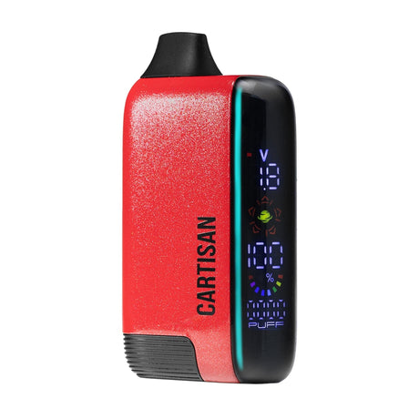 Veil Bar Pro EVO 510 Battery in sparkly red with LED display, built-in mouthpiece, showcasing voltage and battery life. Compact, ergonomic design for portable vaping.