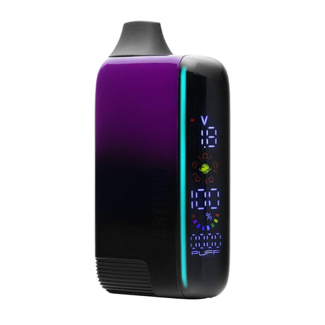 Veil Bar Pro EVO 510 Battery vape with a purple-to-black gradient, molded mouthpiece, full-color display showing voltage, battery, and puff count.