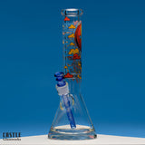 14 Beaker Bong - Robot, featuring a quirky robot design on durable borosilicate glass, offers a playful yet functional smoking experience with its bold graphics and sturdy build.