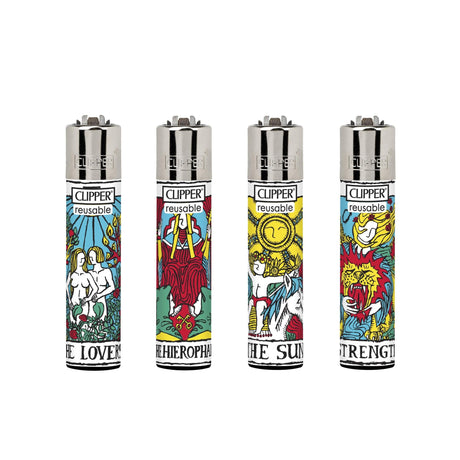 Classic Large Lighters Tarot Cards - Tray of 48 featuring four distinct Tarot Card designs, each with a packing tool, refillable, and reusable components.