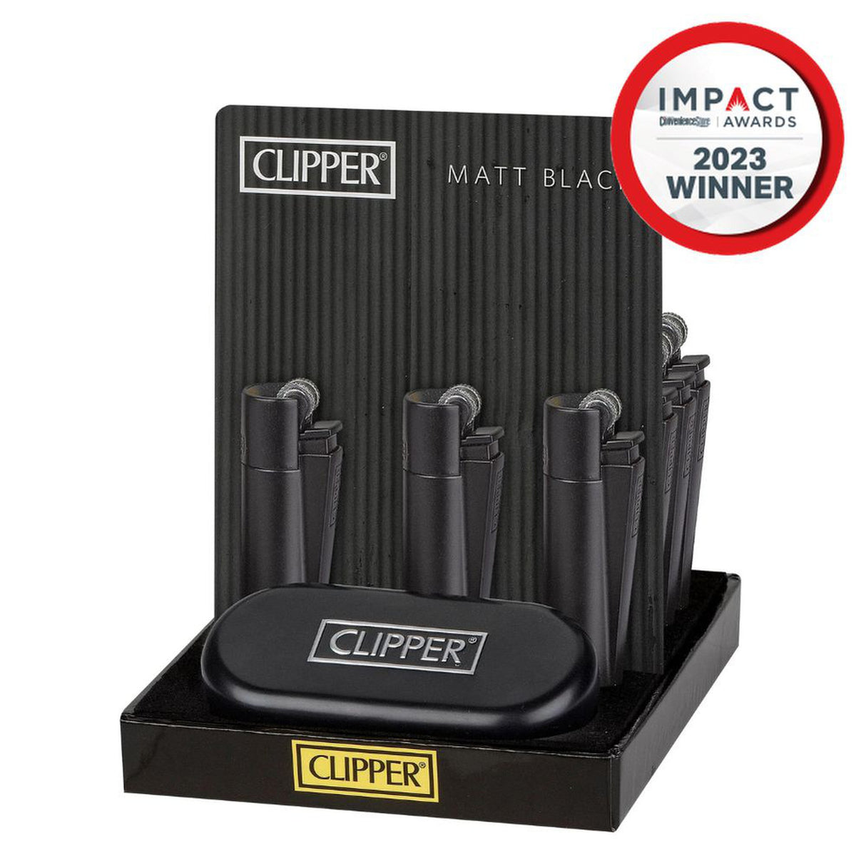 Metal Lighters Matte Black: Close-up of a black lighter in a box, part of a set with refillable gas, replaceable flints, and spark wheels.