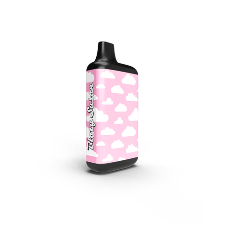 Blazy Susan Secret Box Battery, a compact vape device with a black mouthpiece and pink cloud-patterned sleeve, featuring a vertical brand name.