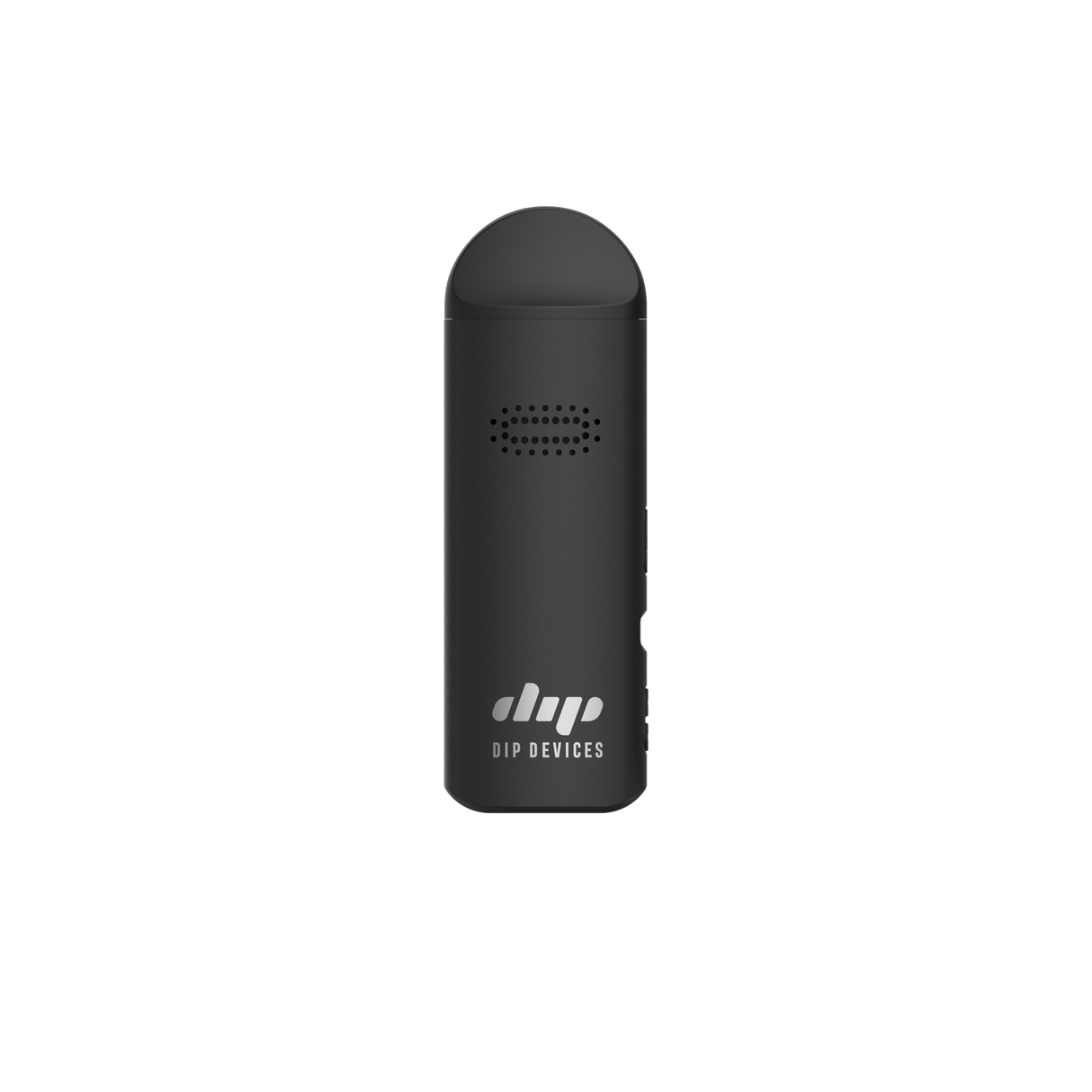 Aster Flower Vaporizer by Dip Devices: a sleek, matte black pocket-sized gadget with grille and logo. Designed for cannabis enthusiasts seeking precision and affordability.