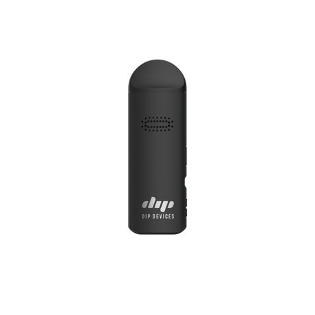Aster Flower Vaporizer by Dip Devices: a sleek, matte black pocket-sized gadget with grille and logo. Designed for cannabis enthusiasts seeking precision and affordability.
