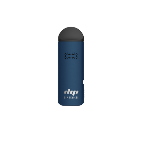 Aster Flower Vaporizer by Dip Devices, a pocket-sized, rechargeable vape with dark blue body, black mouthpiece, and airflow vent, designed for high performance and affordability.