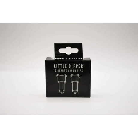Little Dipper Quartz Vapor Tip - Pack of 2; retail box with line-drawings of quartz tips, designed for coil-free, clean vaporizing with Little Dipper Vaporizer.