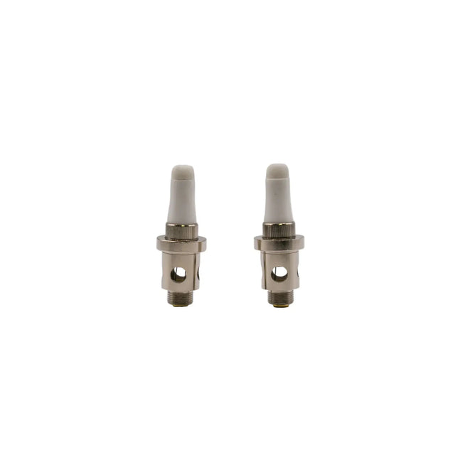 Little Dipper Quartz Vapor Tip - Pack of 2: Two cylindrical quartz-only vapor tips with threaded bottoms and white insulators, designed for smooth, metal-free vaporization in concentrate vaporizers.