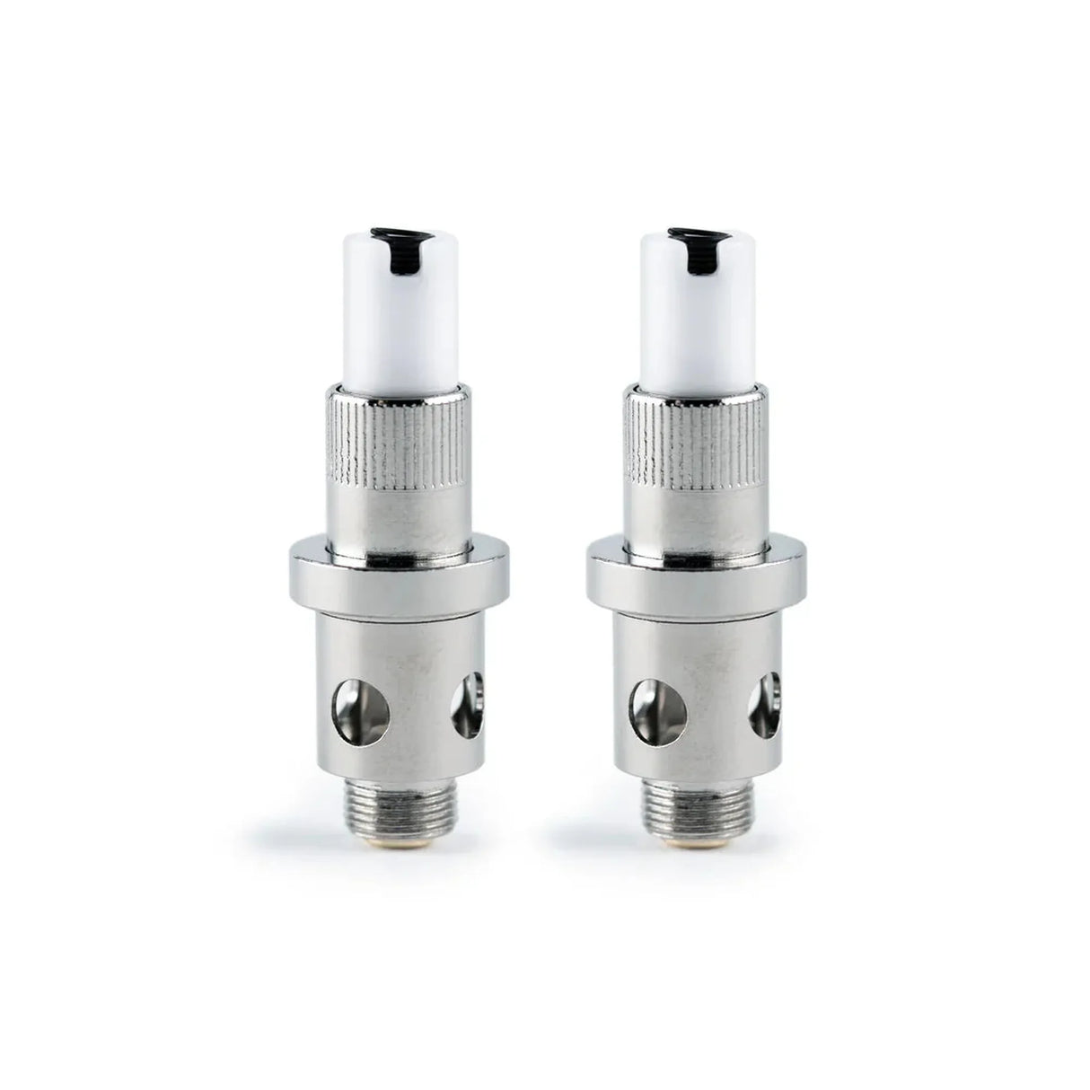 Little Dipper Replacement Vape Tip - Pack of 2: Metal coil heads with threaded base, large airflow holes, knurled grip, and white plastic top for easy installation.