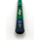 Lunar Dab Pen in metallic green with digital display showing 3.10 volts, power button, and USB-C port, highlighting its compact, efficient design for dabbing.