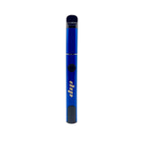 Slim, metallic blue Lunar Dab Pen with a cylindrical body, mouthpiece, central power button, and branding, designed for easy use and portability.
