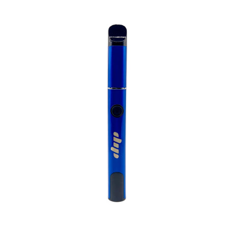 Slim, metallic blue Lunar Dab Pen with a cylindrical body, mouthpiece, central power button, and branding, designed for easy use and portability.