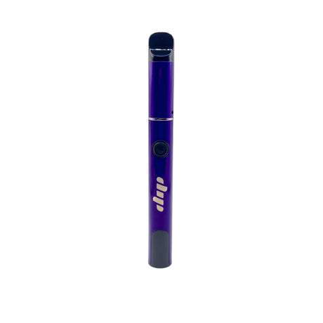 Lunar Dab Pen, glossy purple, sleek design with black mouthpiece, central power button, branding logo, and cap. Ideal for efficient on-the-go dabbing.