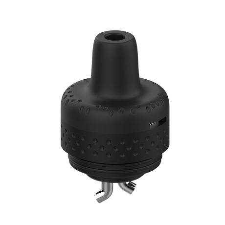 Rover Dab Pen's top cap features a flared nozzle, dimpled grip ring, vent holes, and polished tubes, enhancing airflow control for flavorful dabs.