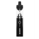 Rover Dab Pen featuring a matte black body, a clear glass tank with metal pearls, and a black mouthpiece, designed for a portable dab rig experience.
