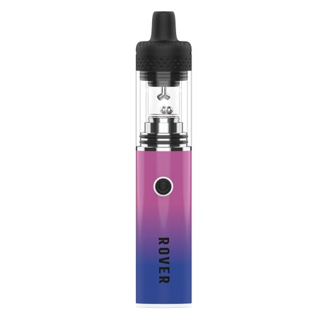 Rover Dab Pen with pink-to-blue gradient, single firing button, and clear tank; offers portable dab rig experience with terp pearls for even heating.
