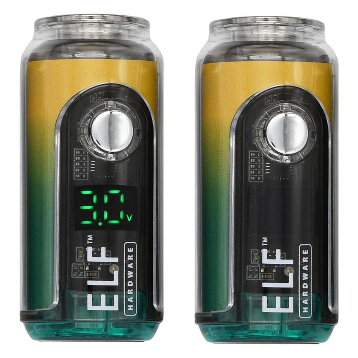 ELF Canndy 510 Thread Mini Battery, shown as a sleek, cylindrical device with a digital display, ideal for customizable vaping with variable voltage settings.
