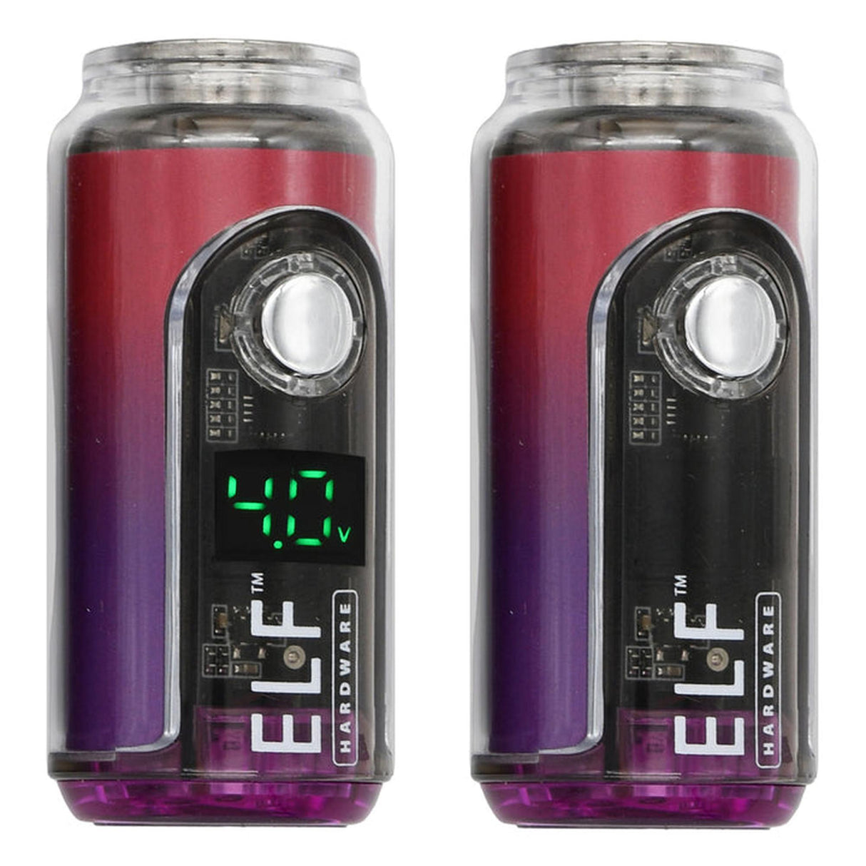 ELF Canndy 510 Thread Mini Battery, showcasing two cylindrical devices with digital displays, highlighting its compact design and advanced features for customized vaping.