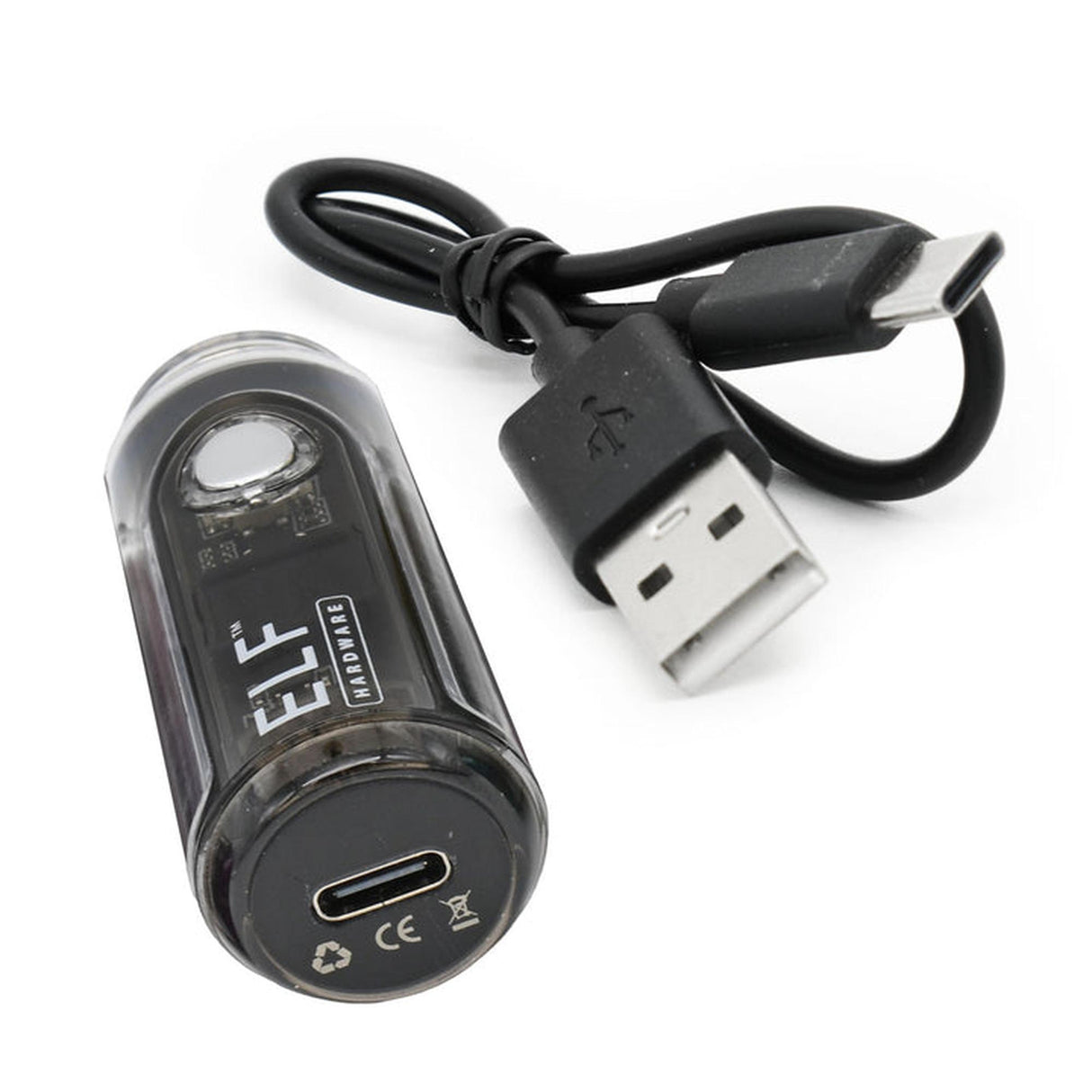 ELF Canndy 510 Thread Mini Battery, a sleek black electronic device with USB-C port, ideal for customized vaping with variable voltage and rapid charging.