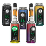 ELF Canndy 510 Thread Mini Battery displayed among colorful devices, featuring a digital screen and compact design, ideal for customizable vaping experiences.