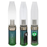 Gnome Dome Mini Vape Rig for Dabs with glass mouthpiece, showing front, side, and rear views of the compact dual-use e-rig and 510 cart battery.