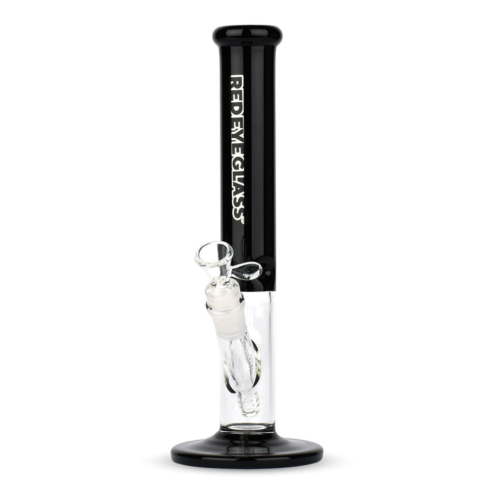 11.5 Tall Frontside Straight Bong - Black, features clear and black glass with removable downstem, bowl, and Red Eye Glass branding on the upper tube.