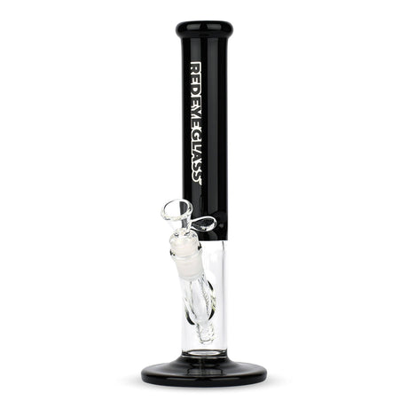 11.5 Tall Frontside Straight Bong - Black, features clear and black glass with removable downstem, bowl, and Red Eye Glass branding on the upper tube.