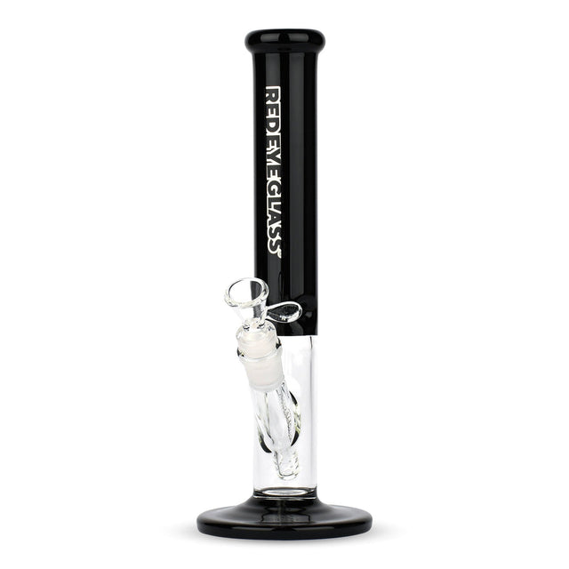 11.5 Tall Frontside Straight Bong - Black, features clear and black glass with removable downstem, bowl, and Red Eye Glass branding on the upper tube.