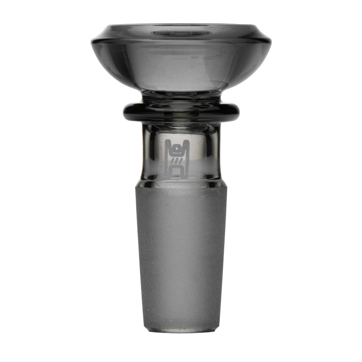 Saucer Flower Bowl - 14mm, featuring a frosted male joint and a sleek, clear glass saucer design for herbs, enhancing water pipe setups with style and functionality.