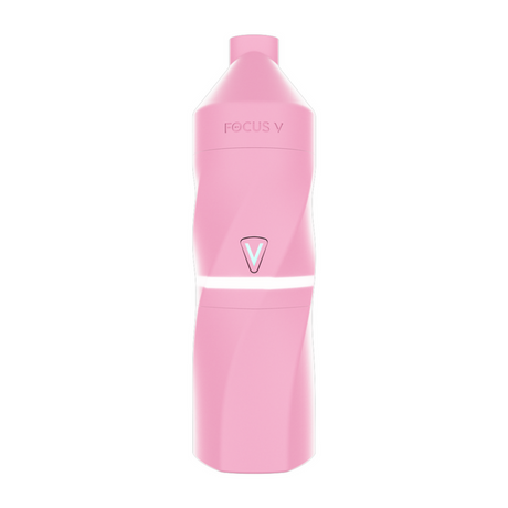 Pink Focus V ILUMA vaporizer, known as the AERIS Colorway Portable E-Rig Kit, compact design with ergonomic grip, includes magnetic mouthpiece and swappable battery.