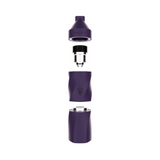 AERIS Colorway Portable E-Rig Kit disassembled; features purple mouthpiece, stainless-steel atomizer, and dual purple battery segments, showcasing modular design for compact dabbing convenience.