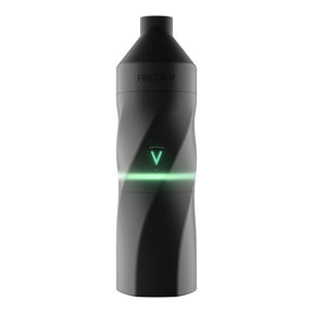 AERIS Portable E-Rig Kit: A black, cylindrical Focus V vaporizer featuring a V button and green LED, designed for convenient, robust dabbing on-the-go.
