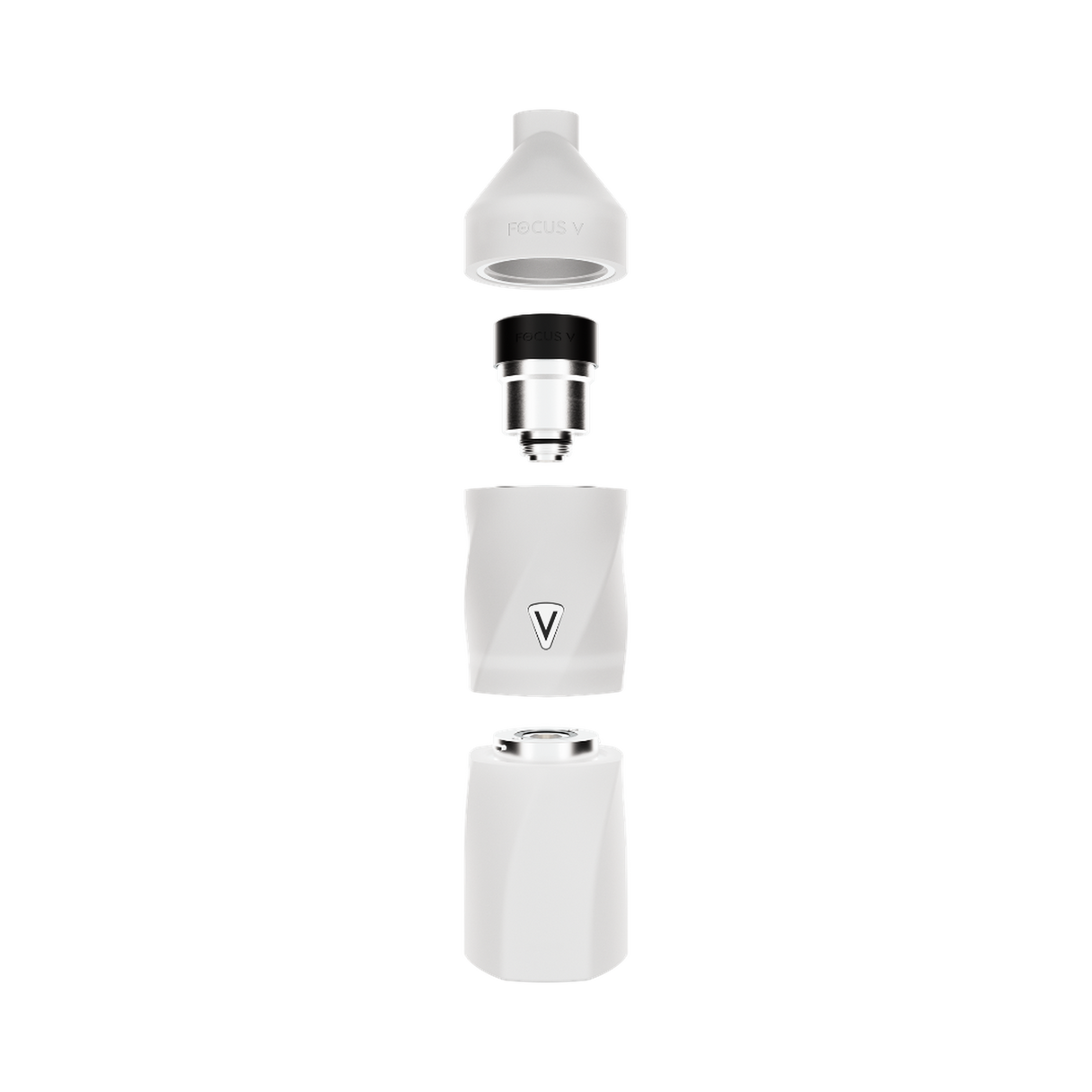 Exploded view of the AERIS Portable E-Rig Kit, showing removable mouthpiece, atomizer, main housing with V logo, and battery module.