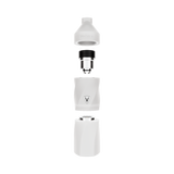 Exploded view of the AERIS Portable E-Rig Kit, showing removable mouthpiece, atomizer, main housing with V logo, and battery module.