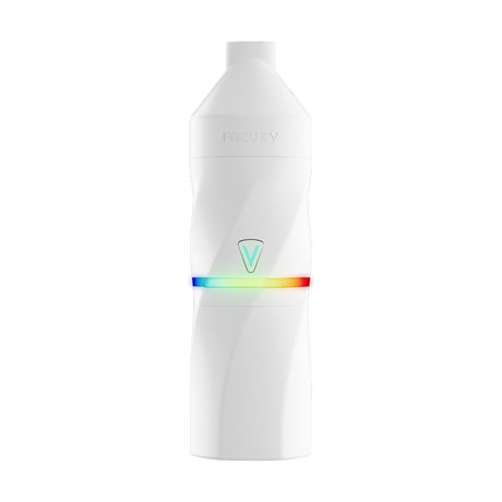 AERIS Portable E-Rig Kit showing a white bottle with a rainbow stripe, designed for convenient, powerful dabbing with ergonomic, pocket-friendly design and accessory components.