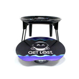 3D Rolling Tray Station - Get Lost: Compact camp stove with GET LOST branded heat diffuser plate, ideal for organized and efficient pre-roll preparation.
