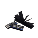Black Rolling Tips - Pack of 50 - Carton of 24; showcases sleek black finish, open booklet revealing durable, eco-friendly tips for refined smoking experience.