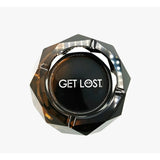 Top view of the Diamond Ashtray Gradient, featuring a black faceted design with GET LOST in the center, highlighting elegance and sophistication.