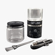 Galactic Electric Grinder kit with branded jar, electric grinder with USB-C port, cleaning brush, and charging cable, showcasing power and precision in herb grinding.