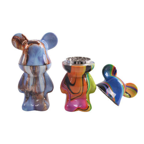Grinder - Lost Bear - Carton of 6, featuring stylized bear designs with marbled, colorful finishes showing opened parts and metal grinding teeth.